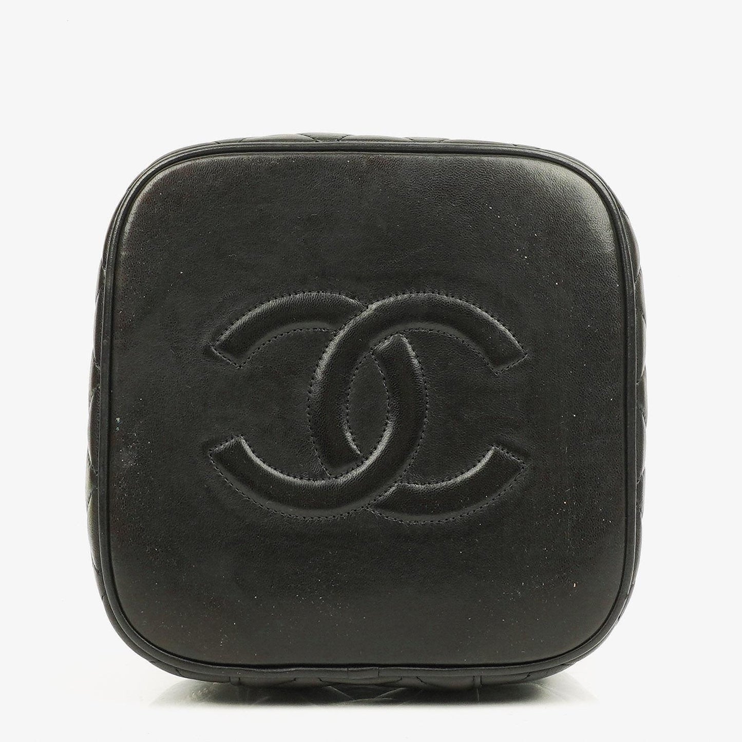 Chanel schwarzer gesteppter Kosmetikkoffer aus Leder