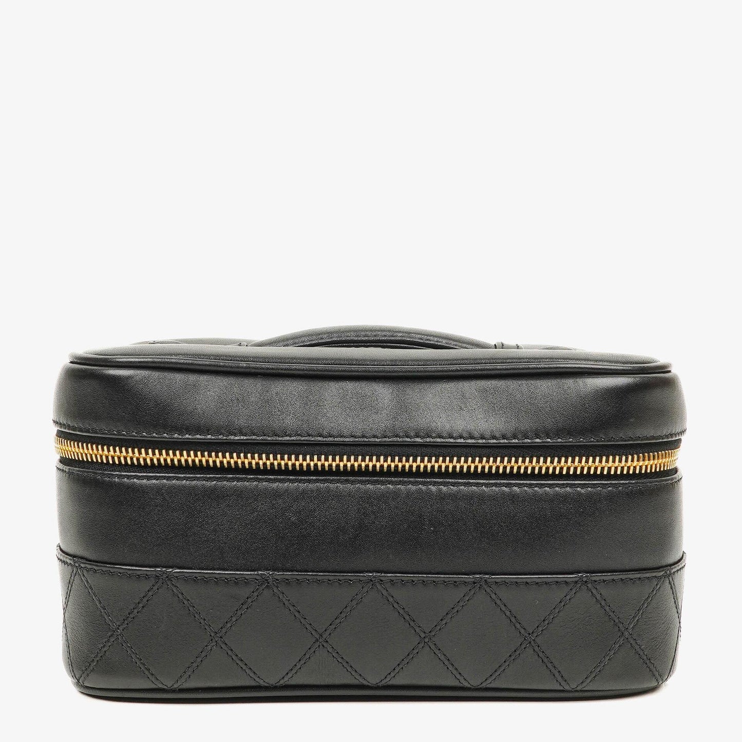 Chanel Vanity Case aus schwarzem gestepptem Leder