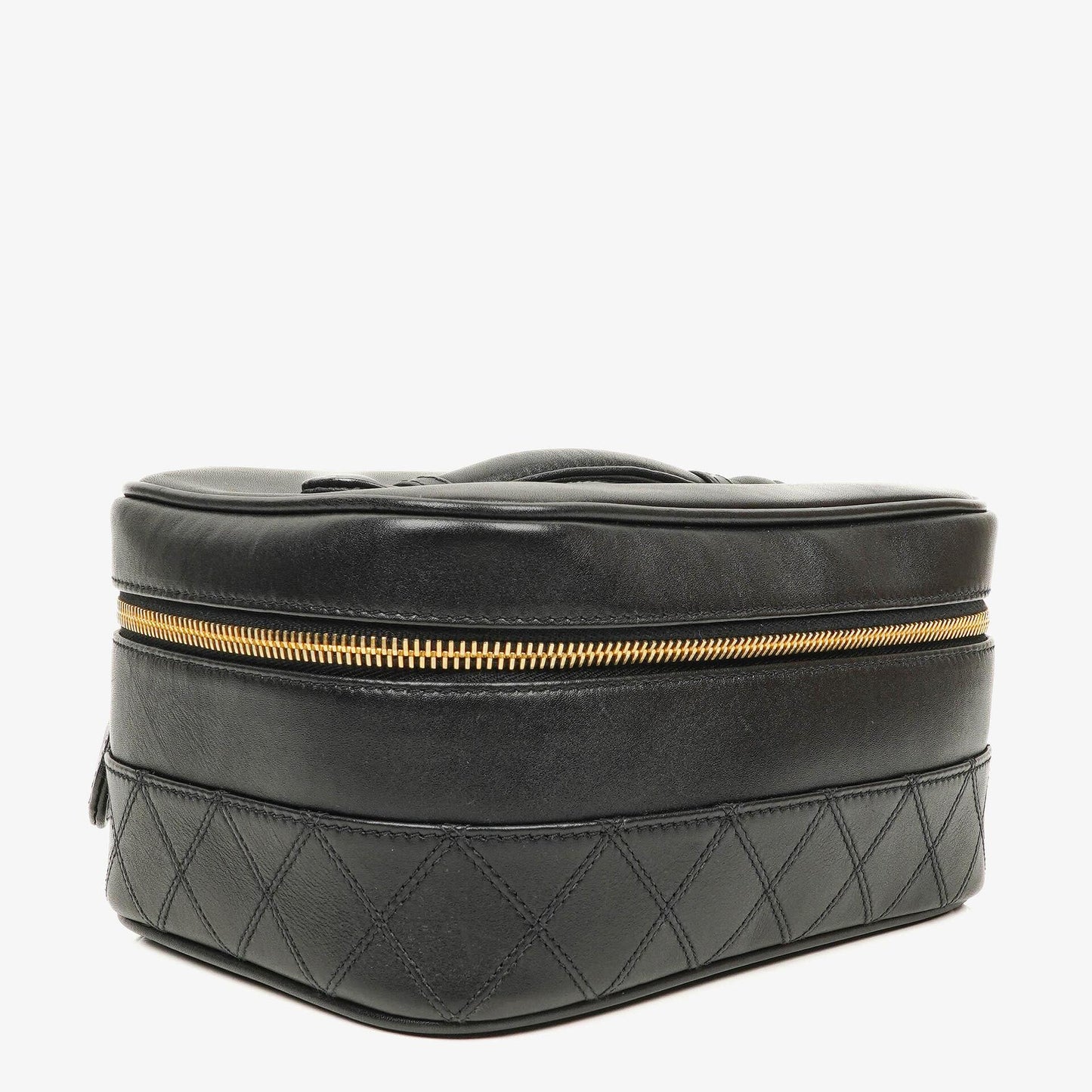 Chanel Vanity Case aus schwarzem gestepptem Leder