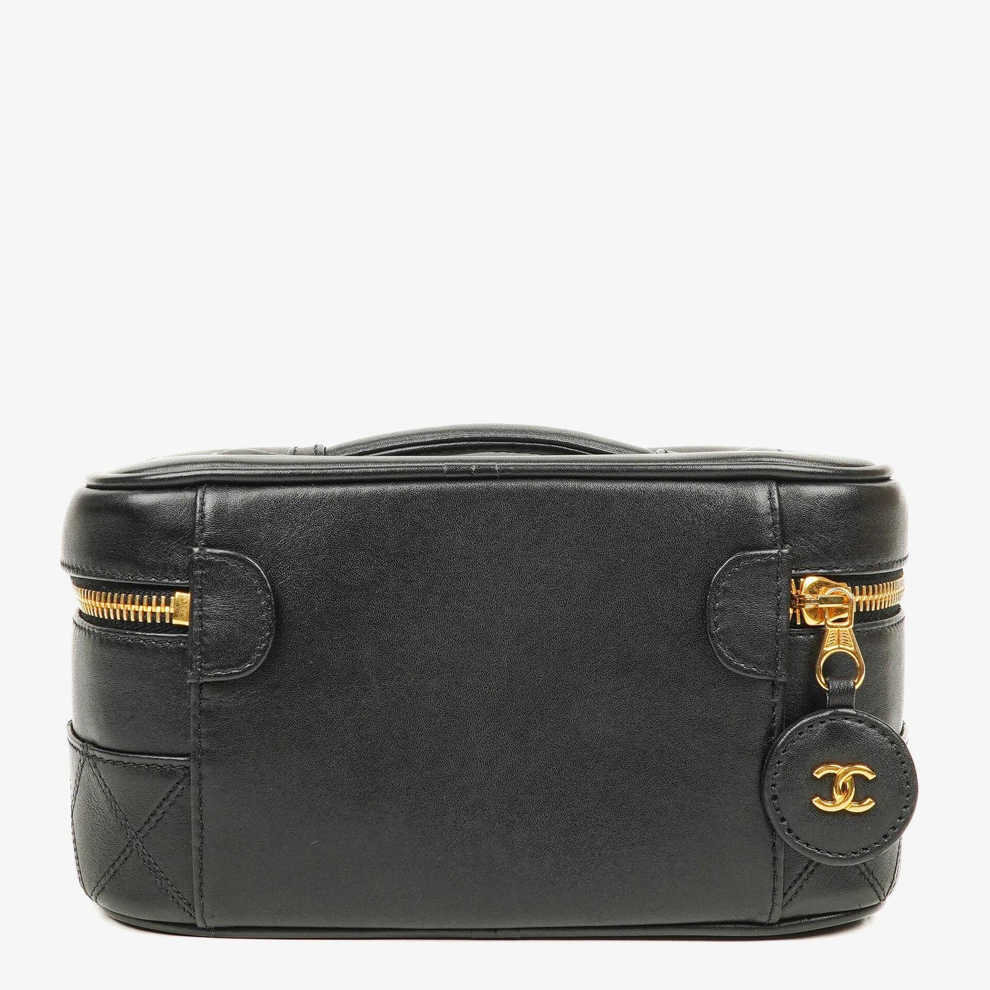 Chanel Vanity Case aus schwarzem gestepptem Leder