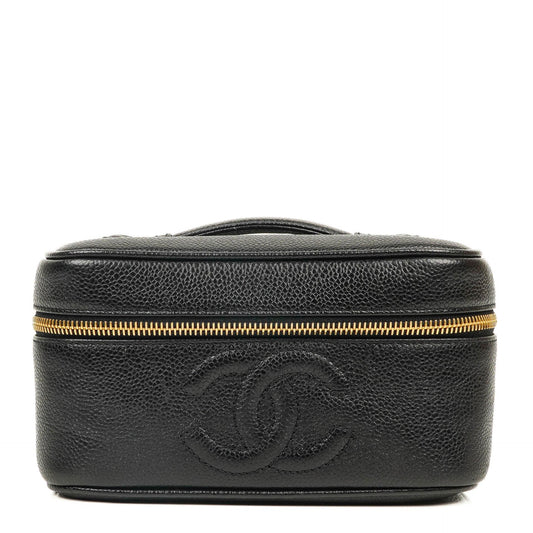 Chanel Kosmetikkoffer aus schwarzem gestepptem Leder