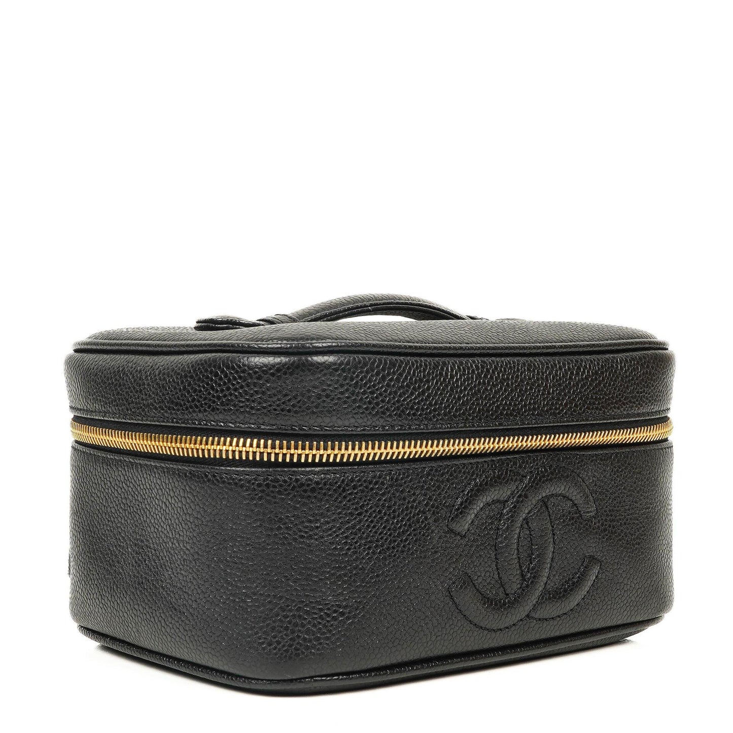 Chanel Kosmetikkoffer aus schwarzem gestepptem Leder