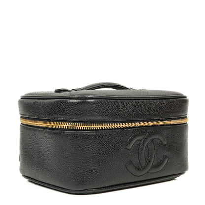Chanel Kosmetikkoffer aus schwarzem gestepptem Leder