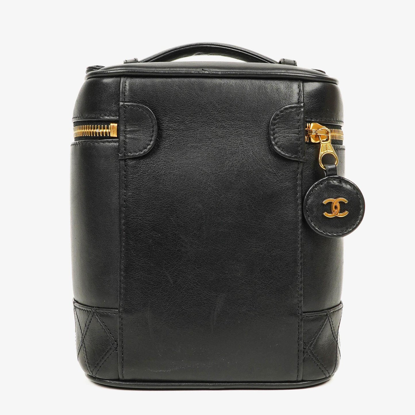 Chanel Kosmetikkoffer aus schwarzem gestepptem Leder