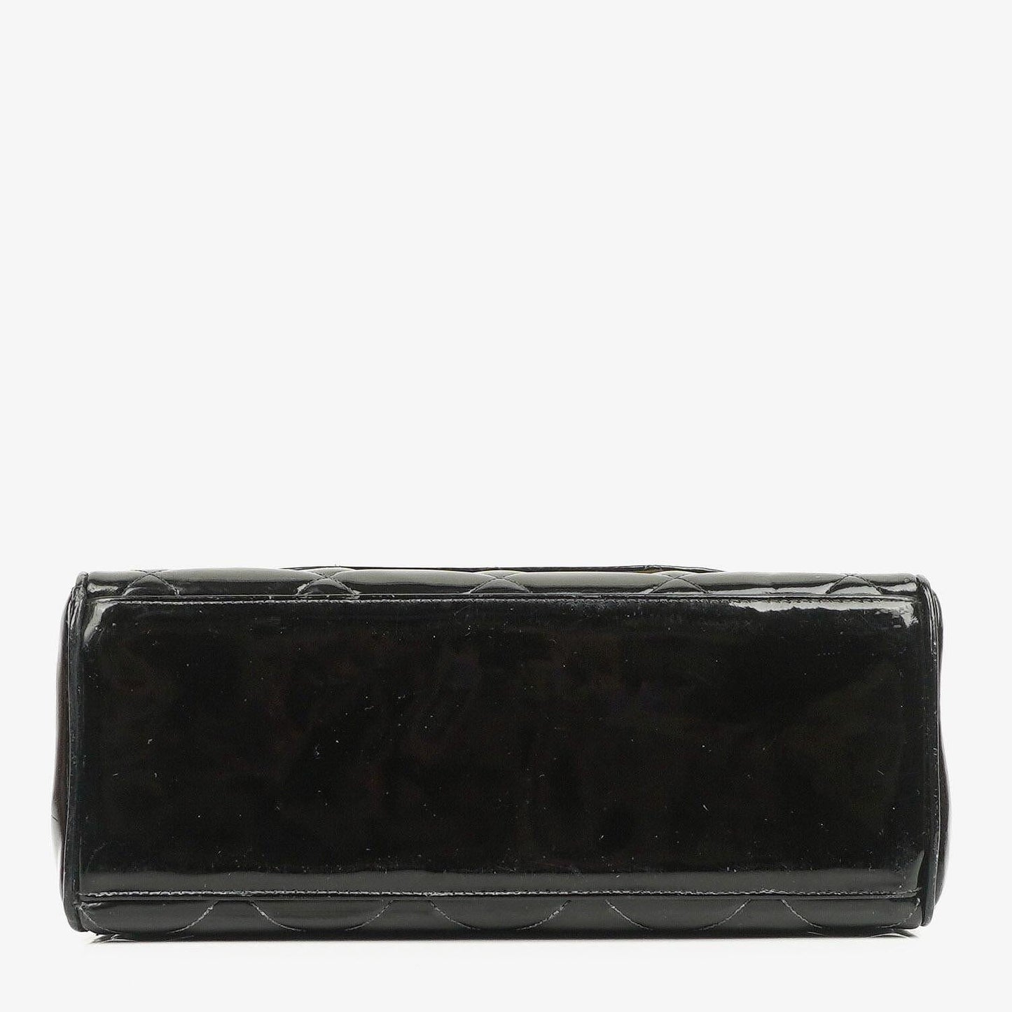 Chanel CC Flap Doppelketten-Tasche aus schwarzem gestepptem Patentleder