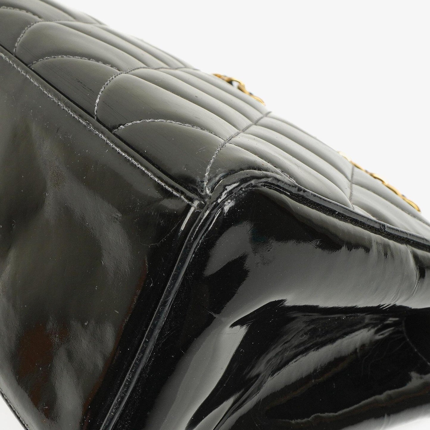 Chanel CC Flap Doppelketten-Tasche aus schwarzem gestepptem Patentleder