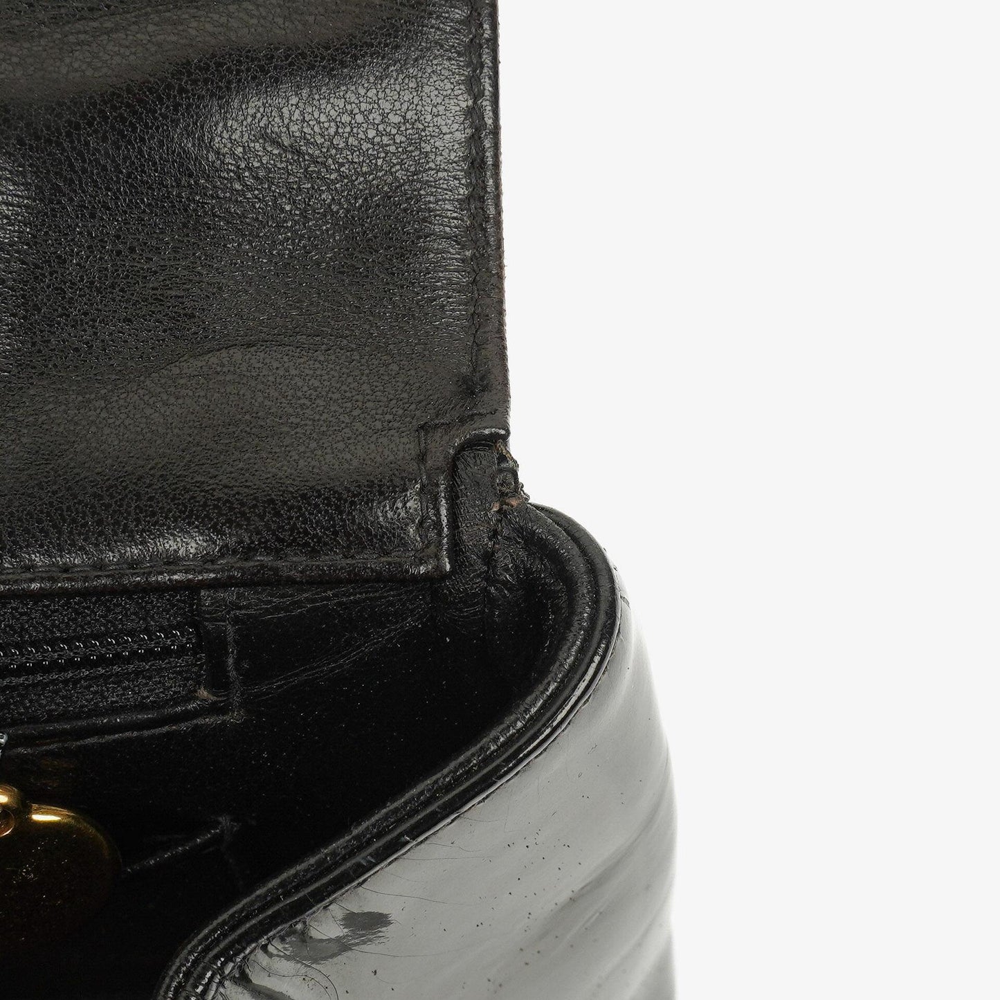 Chanel CC Flap Doppelketten-Tasche aus schwarzem gestepptem Patentleder