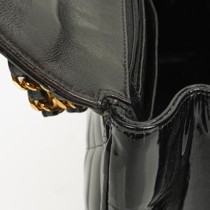 Chanel CC Flap Doppelketten-Tasche aus schwarzem gestepptem Patentleder