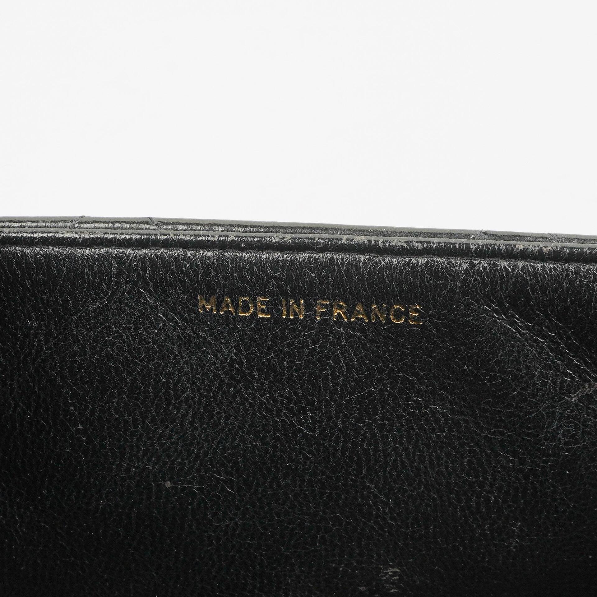 Chanel CC Flap Doppelketten-Tasche aus schwarzem gestepptem Patentleder