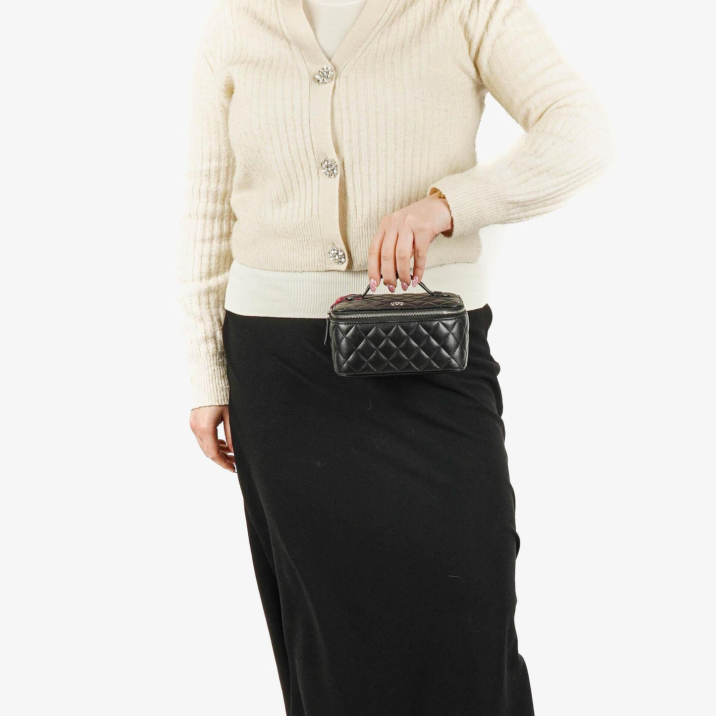 Chanel Vanity Case in Schwarz mit Steppung