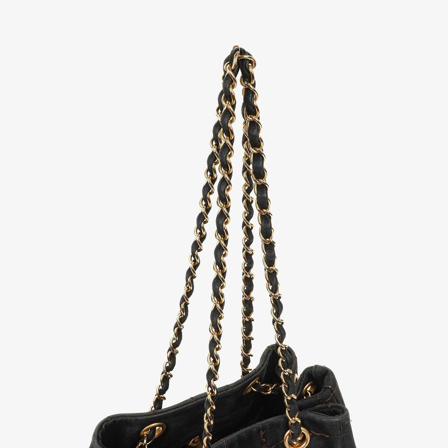 Chanel Chocolate Bar Kordelzug-Tote aus schwarzem gestepptem Wildleder