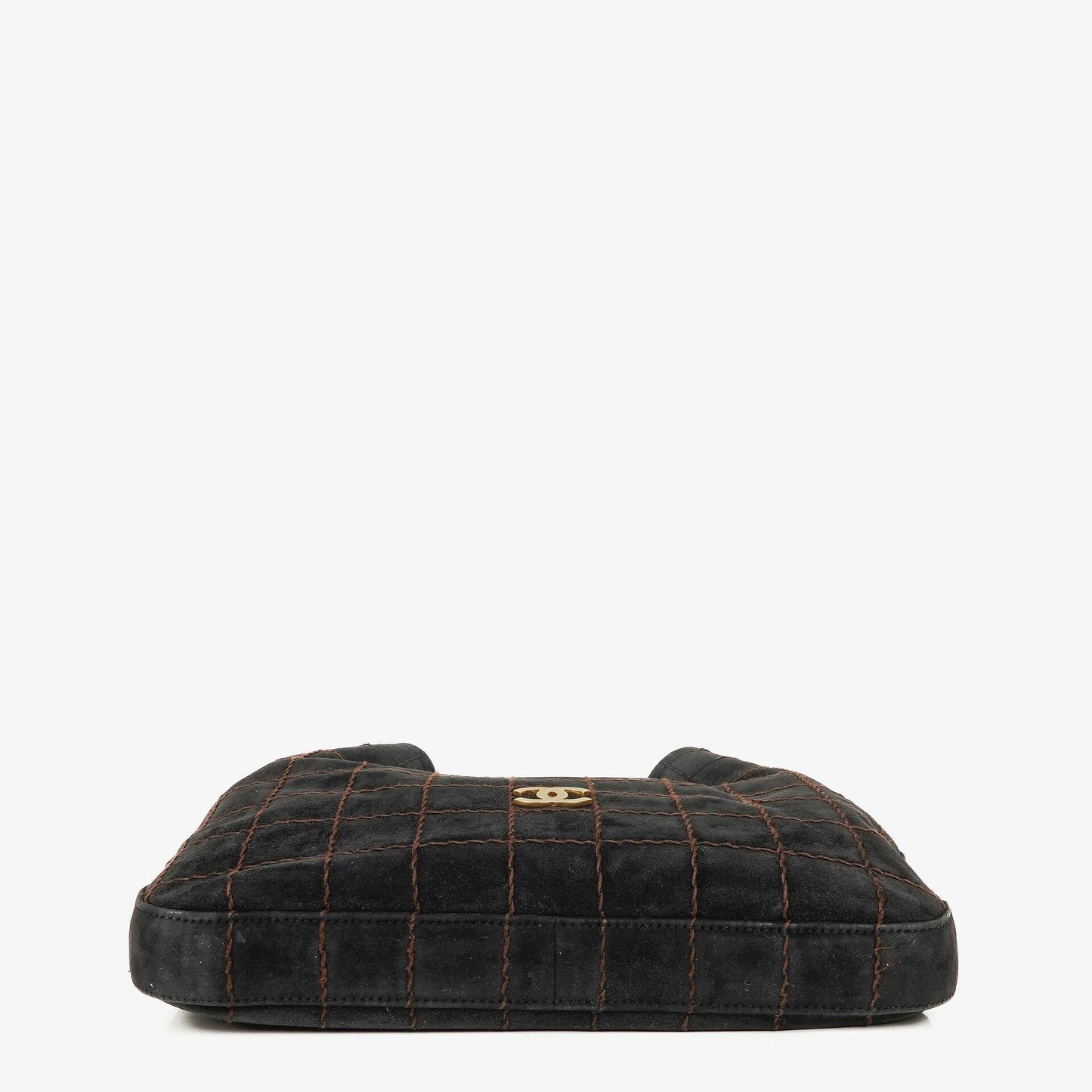 Chanel Chocolate Bar Kordelzug-Tote aus schwarzem gestepptem Wildleder