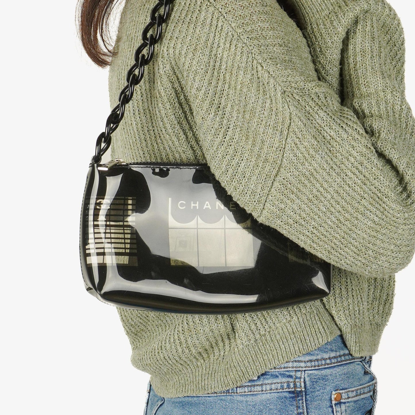 Chanel Schultertasche aus schwarzem Vinyl mit Maison-Fensterdruck, 2003-2004