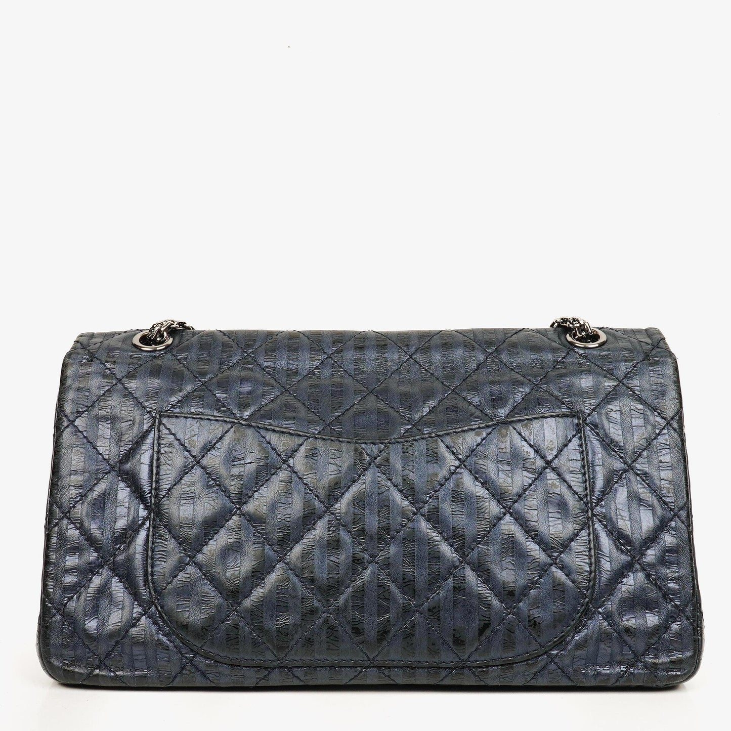 Chanel 2.55 Reissue 227 Jumbo Flap Tasche in Blau Metallic gestreiftem gestepptem Kalbsleder