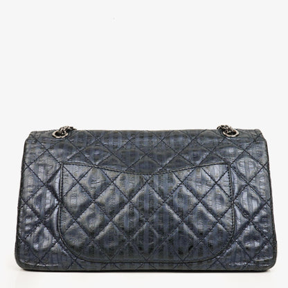 Chanel 2.55 Reissue 227 Jumbo Flap Tasche in Blau Metallic gestreiftem gestepptem Kalbsleder