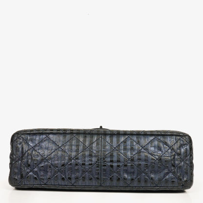 Chanel 2.55 Reissue 227 Jumbo Flap Tasche in Blau Metallic gestreiftem gestepptem Kalbsleder