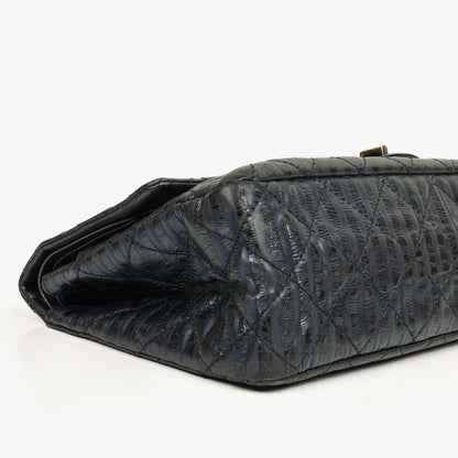 Chanel 2.55 Reissue 227 Jumbo Flap Tasche in Blau Metallic gestreiftem gestepptem Kalbsleder