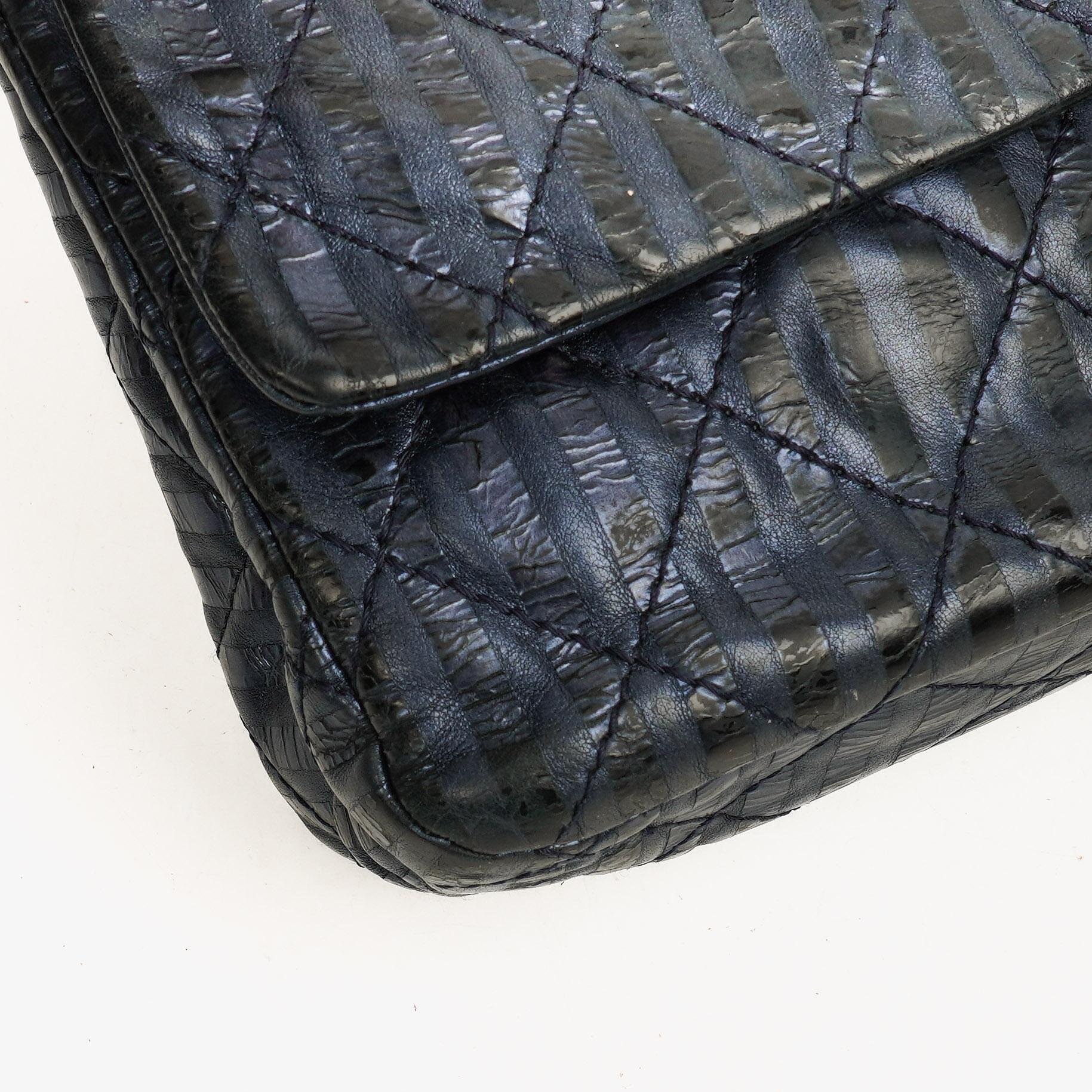 Chanel 2.55 Reissue 227 Jumbo Flap Tasche in Blau Metallic gestreiftem gestepptem Kalbsleder