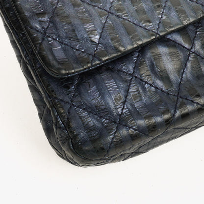 Chanel 2.55 Reissue 227 Jumbo Flap Tasche in Blau Metallic gestreiftem gestepptem Kalbsleder