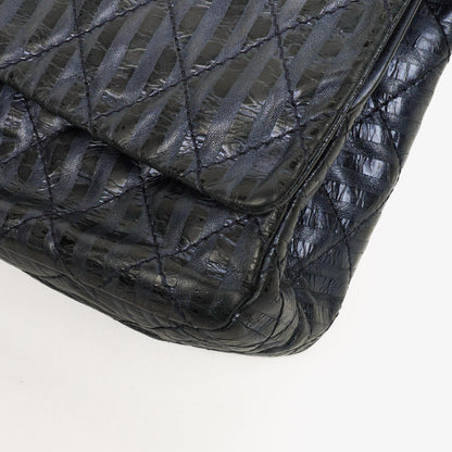 Chanel 2.55 Reissue 227 Jumbo Flap Tasche in Blau Metallic gestreiftem gestepptem Kalbsleder