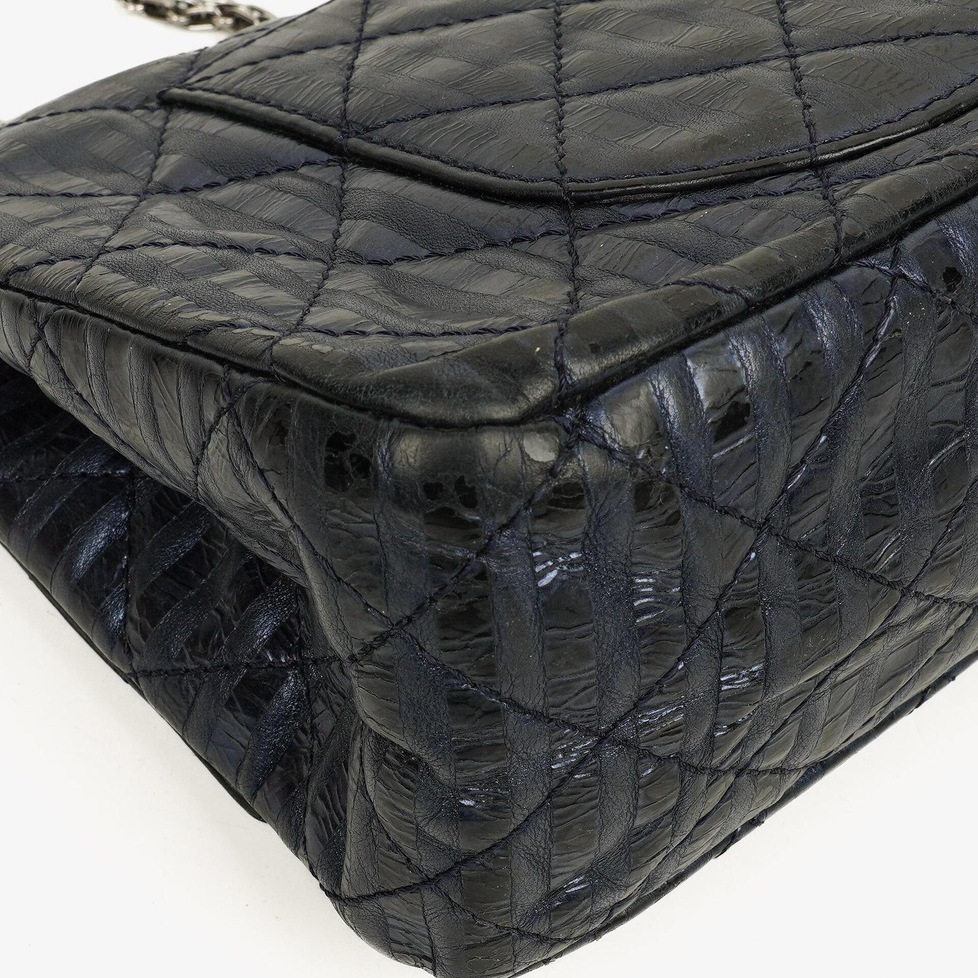 Chanel 2.55 Reissue 227 Jumbo Flap Tasche in Blau Metallic gestreiftem gestepptem Kalbsleder
