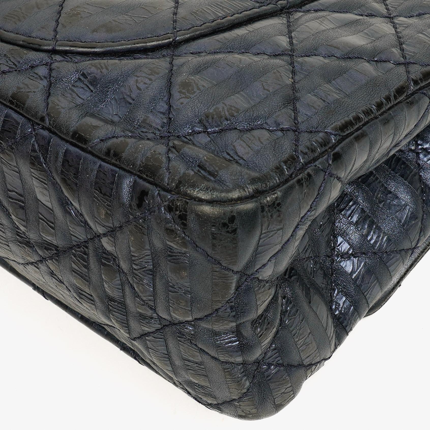 Chanel 2.55 Reissue 227 Jumbo Flap Tasche in Blau Metallic gestreiftem gestepptem Kalbsleder