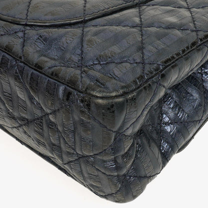 Chanel 2.55 Reissue 227 Jumbo Flap Tasche in Blau Metallic gestreiftem gestepptem Kalbsleder