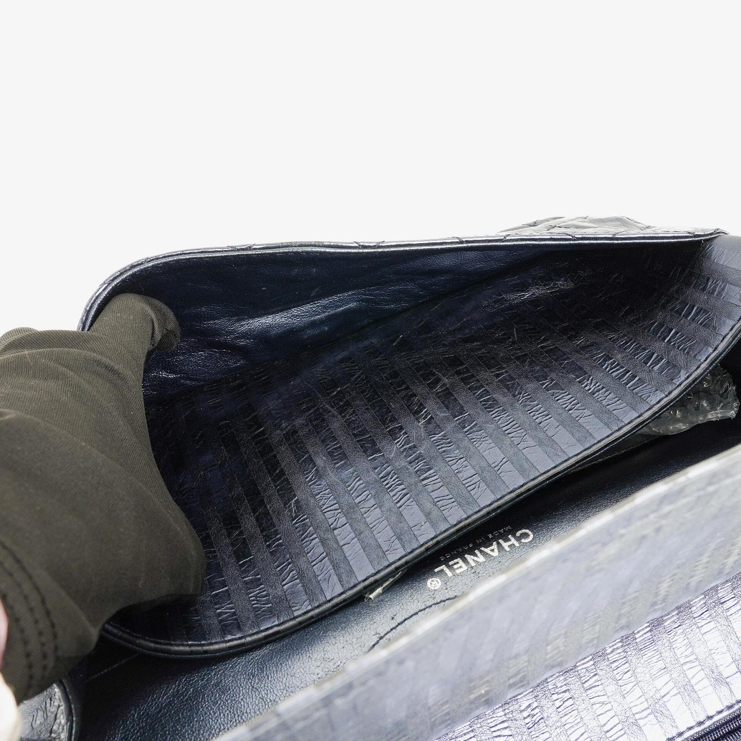 Chanel 2.55 Reissue 227 Jumbo Flap Tasche in Blau Metallic gestreiftem gestepptem Kalbsleder