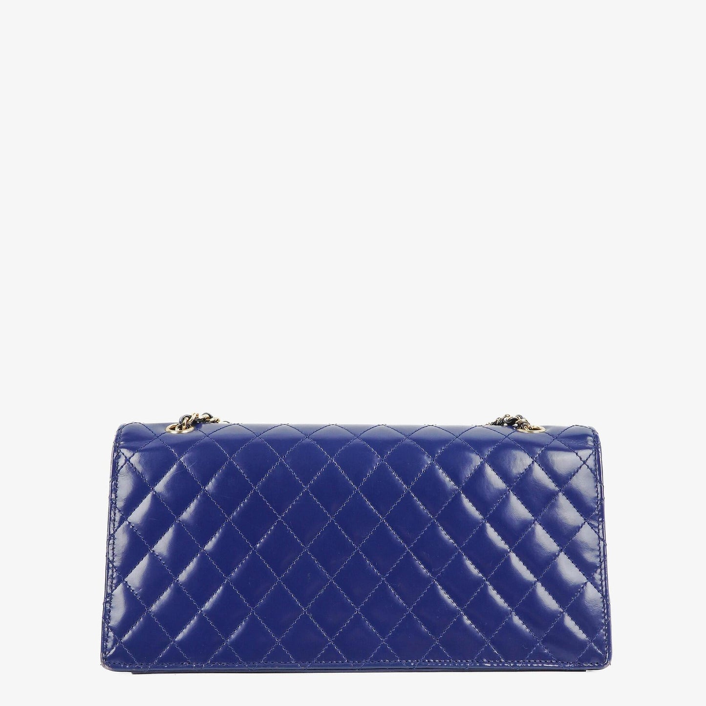 Chanel Blue Steppierte Lackleder Lange Flap-Tasche