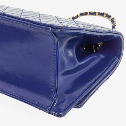 Chanel Blue Steppierte Lackleder Lange Flap-Tasche