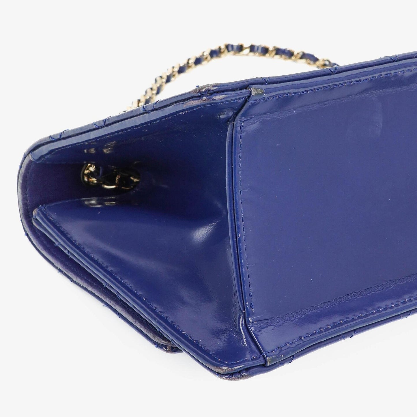 Chanel Blue Steppierte Lackleder Lange Flap-Tasche