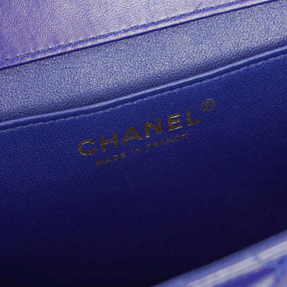 Chanel Blue Steppierte Lackleder Lange Flap-Tasche