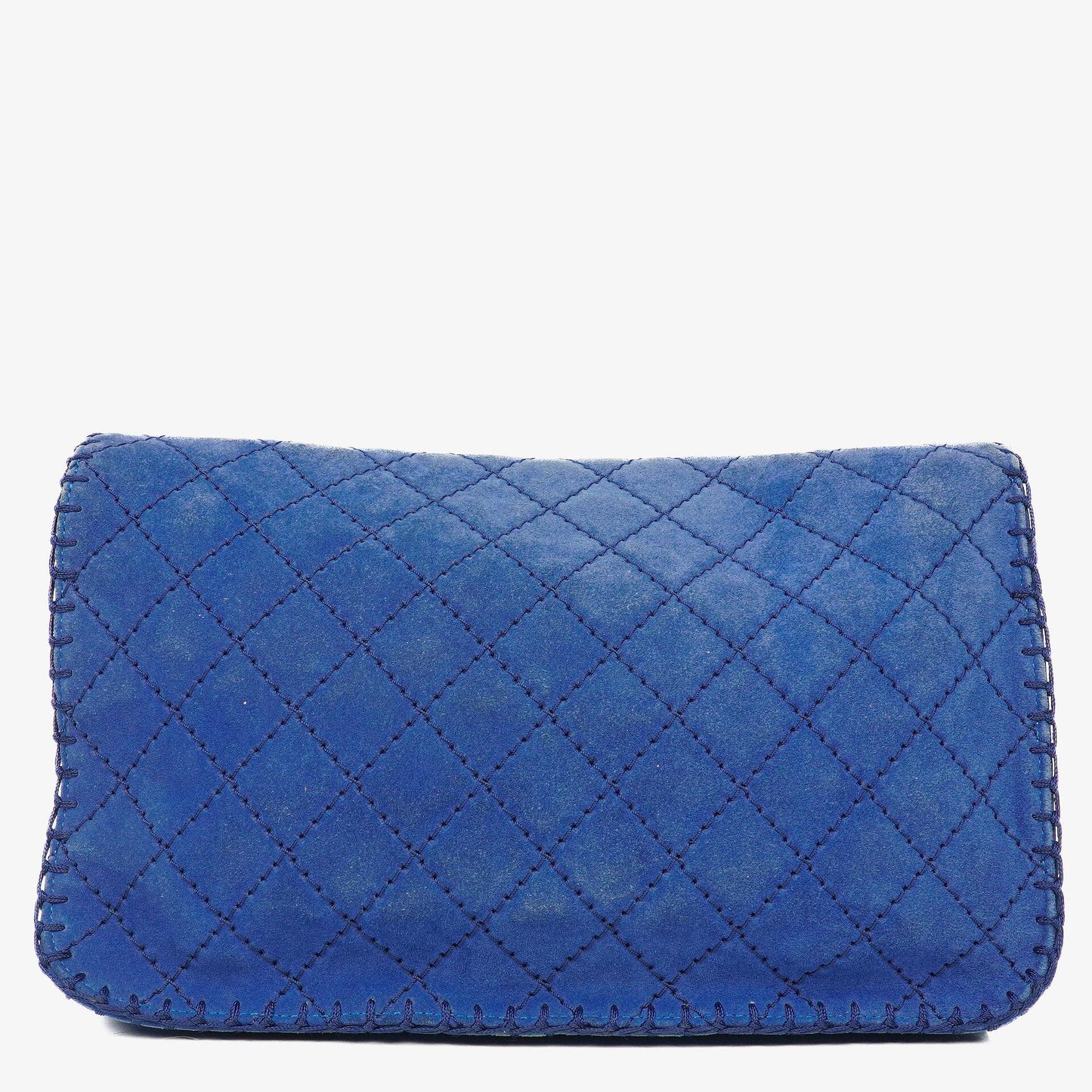Chanel Large Flap Tasche aus blauem gestepptem Wildleder mit Whipstitch