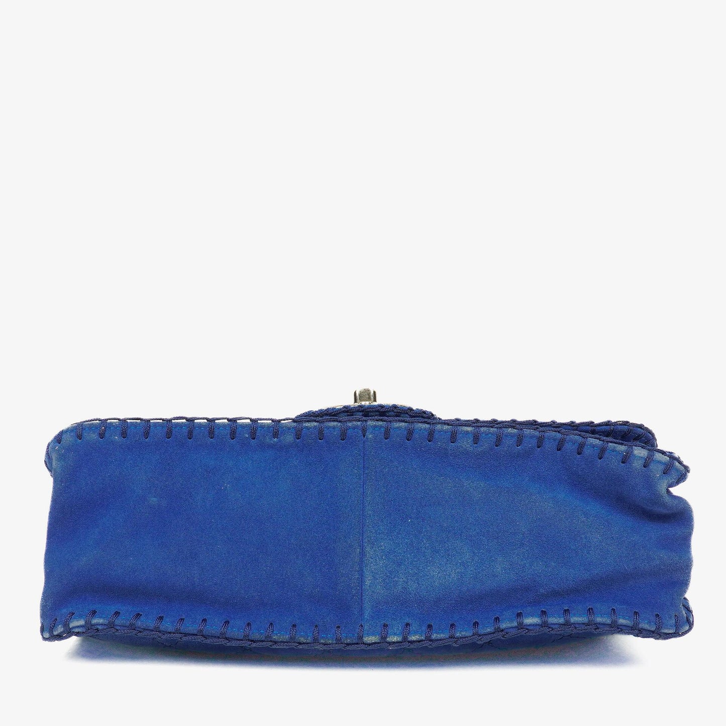 Chanel Large Flap Tasche aus blauem gestepptem Wildleder mit Whipstitch