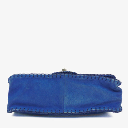 Chanel Large Flap Tasche aus blauem gestepptem Wildleder mit Whipstitch