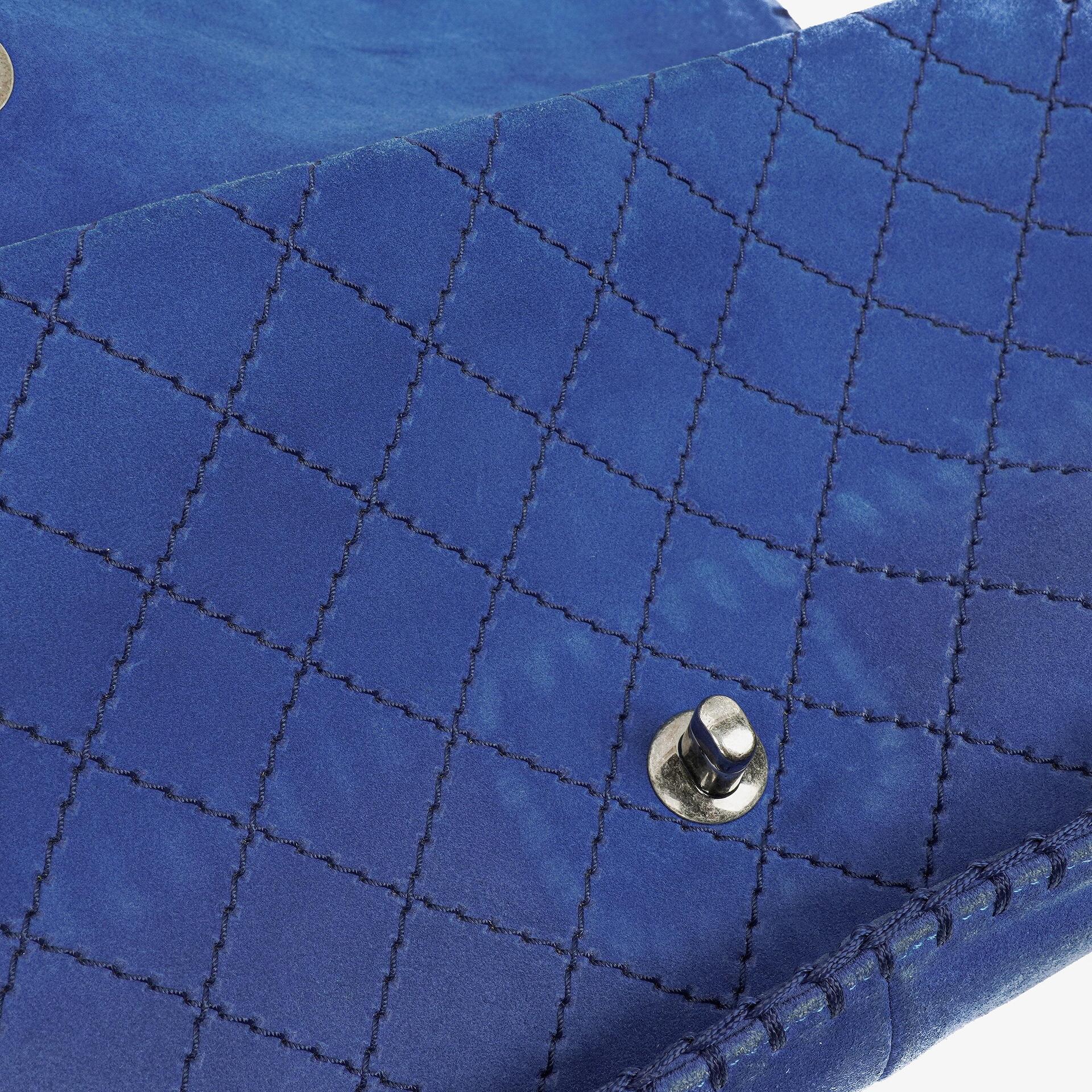 Chanel Large Flap Tasche aus blauem gestepptem Wildleder mit Whipstitch