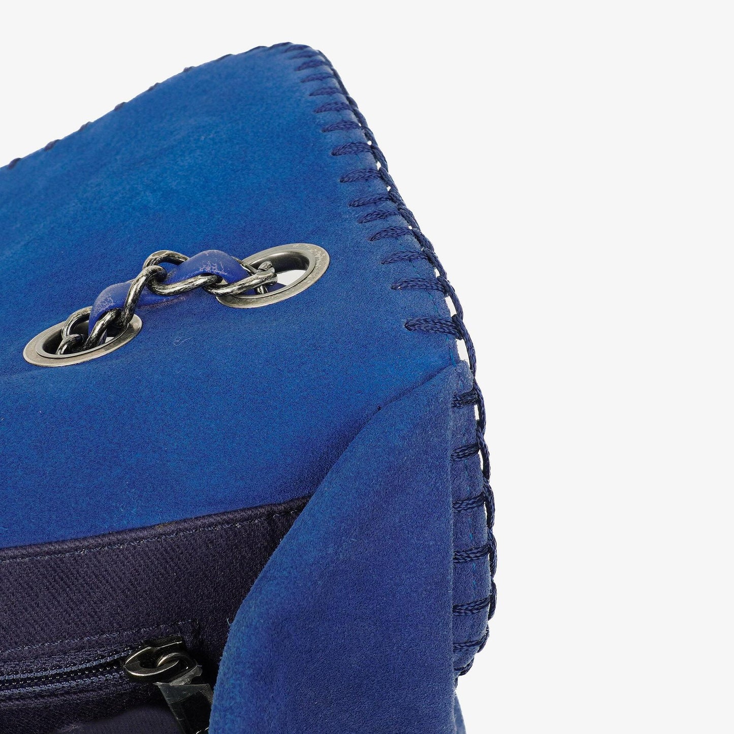Chanel Large Flap Tasche aus blauem gestepptem Wildleder mit Whipstitch