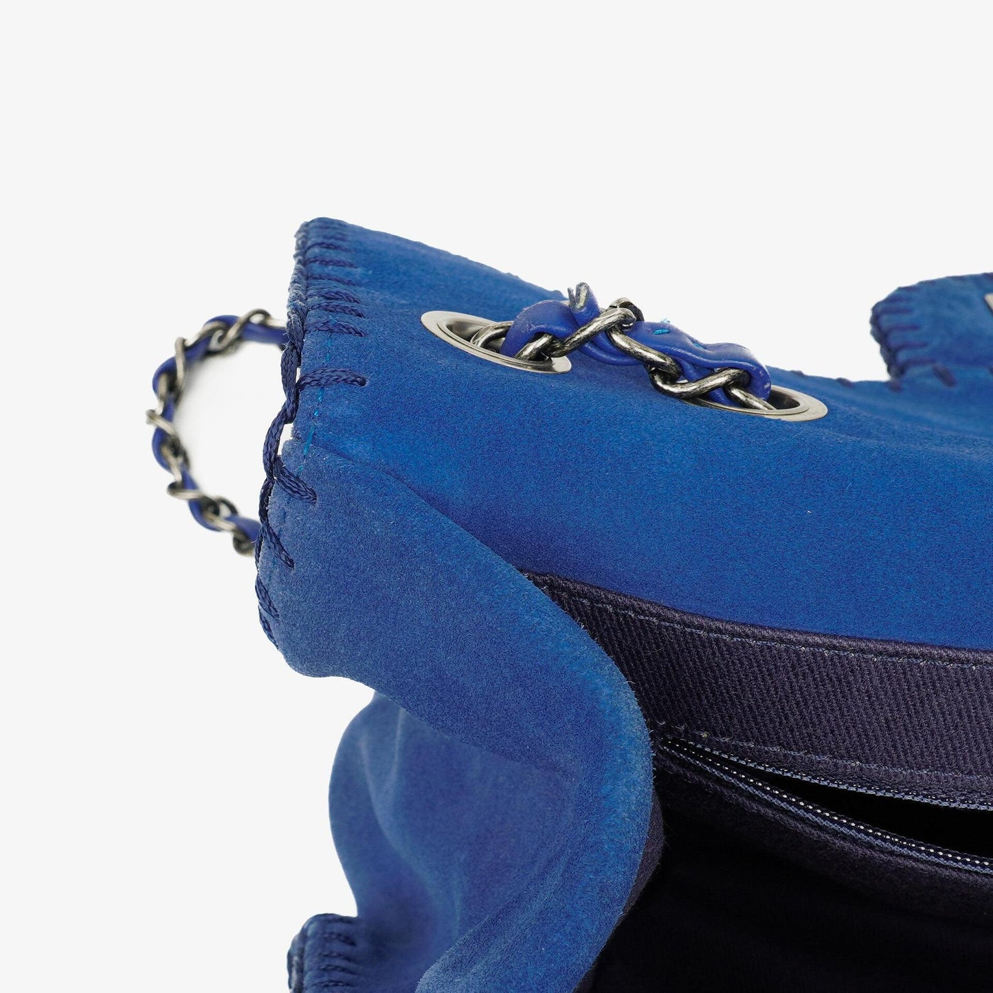 Chanel Large Flap Tasche aus blauem gestepptem Wildleder mit Whipstitch
