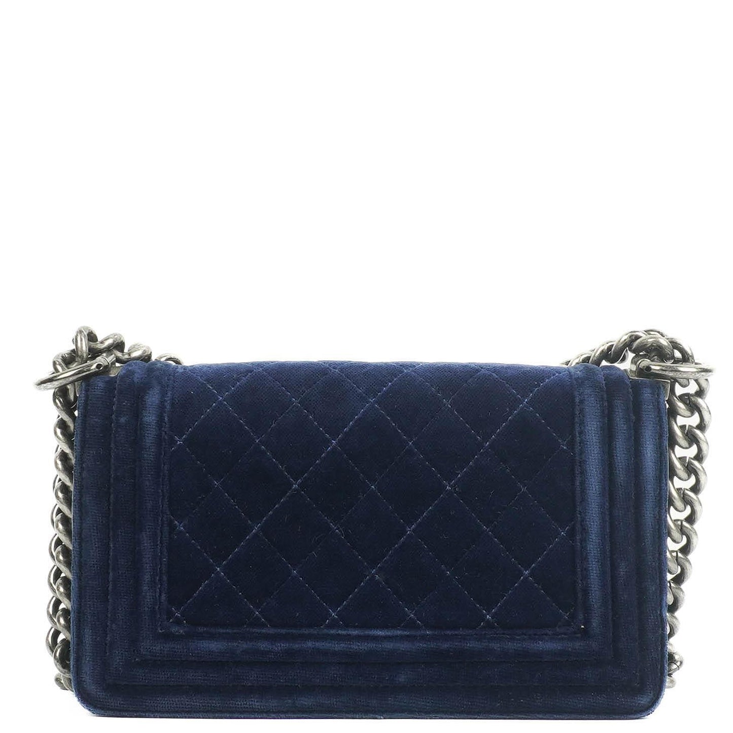 Chanel kleine Boy Flap Tasche aus blauem Samt mit Ruthenium-Hardware