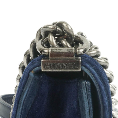 Chanel kleine Boy Flap Tasche aus blauem Samt mit Ruthenium-Hardware