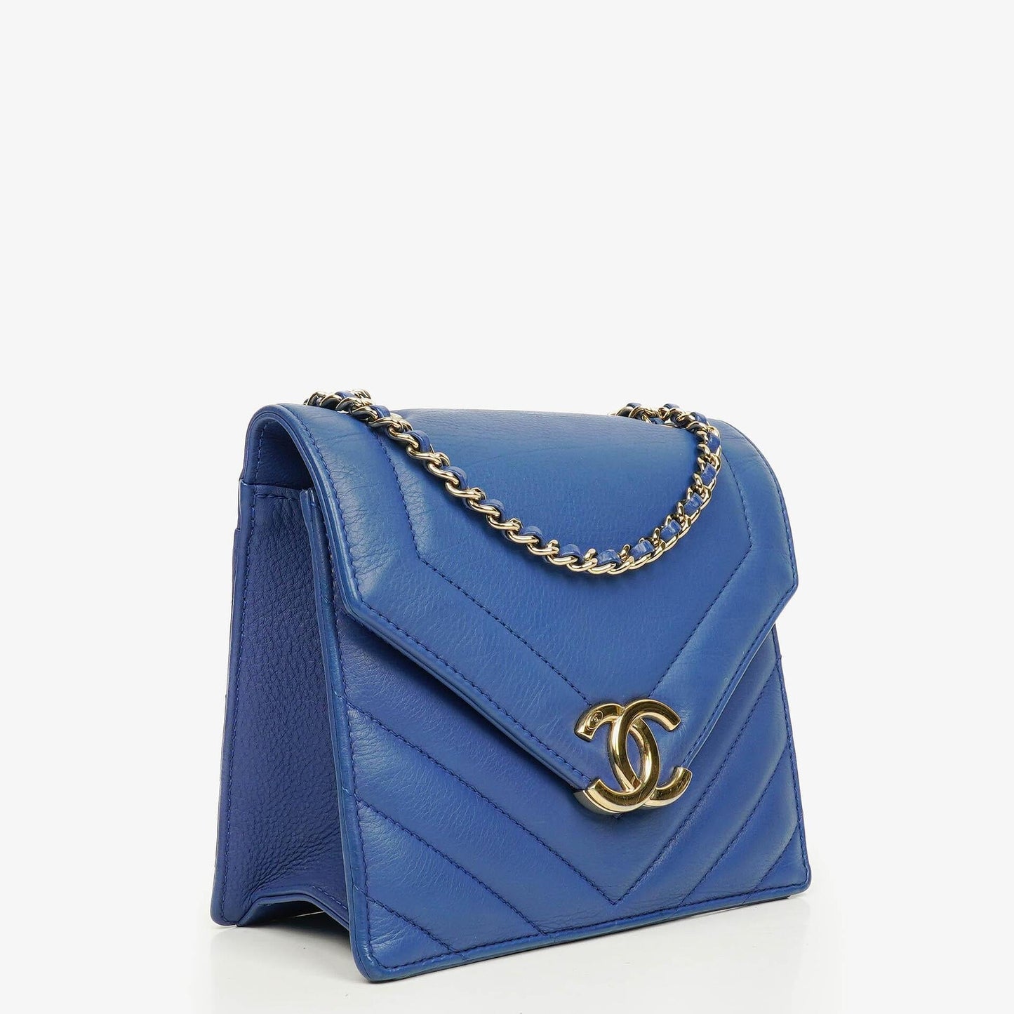 Chanel kleine Envelope Flap-Tasche aus blauem Chevron-Leder