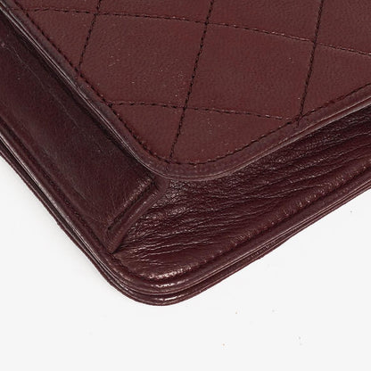 Chanel Mini Classic WOC Full Flap Geldbörse mit Kette aus gestepptem bordeauxfarbenem Lammleder mit 24K vergoldeter Hardware