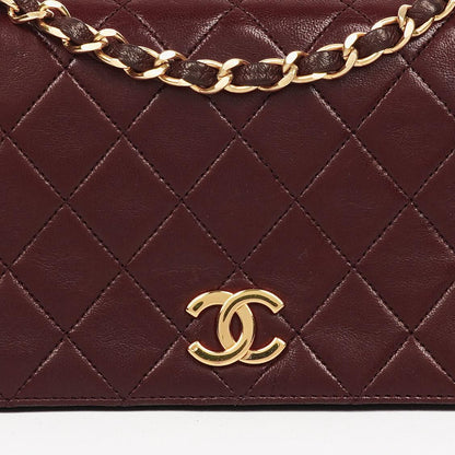 Chanel Mini Classic WOC Full Flap Geldbörse mit Kette aus gestepptem bordeauxfarbenem Lammleder mit 24K vergoldeter Hardware