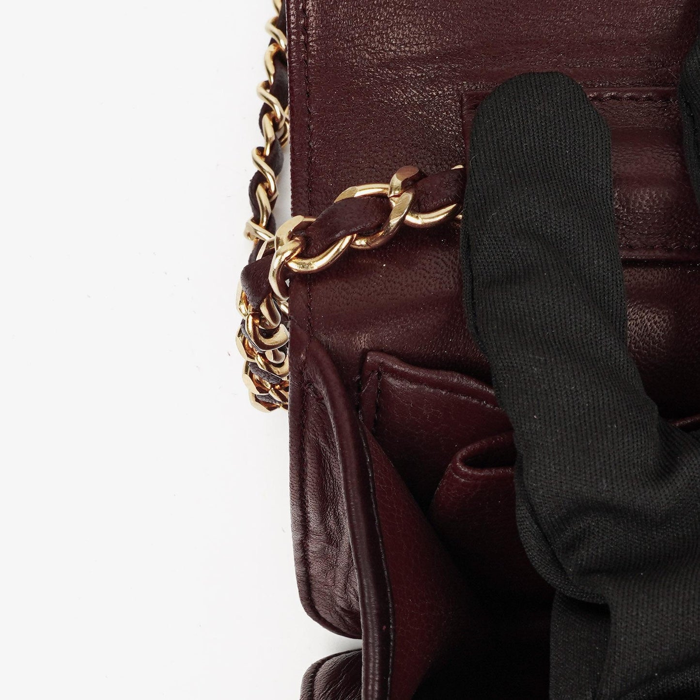 Chanel Mini Classic WOC Full Flap Geldbörse mit Kette aus gestepptem bordeauxfarbenem Lammleder mit 24K vergoldeter Hardware