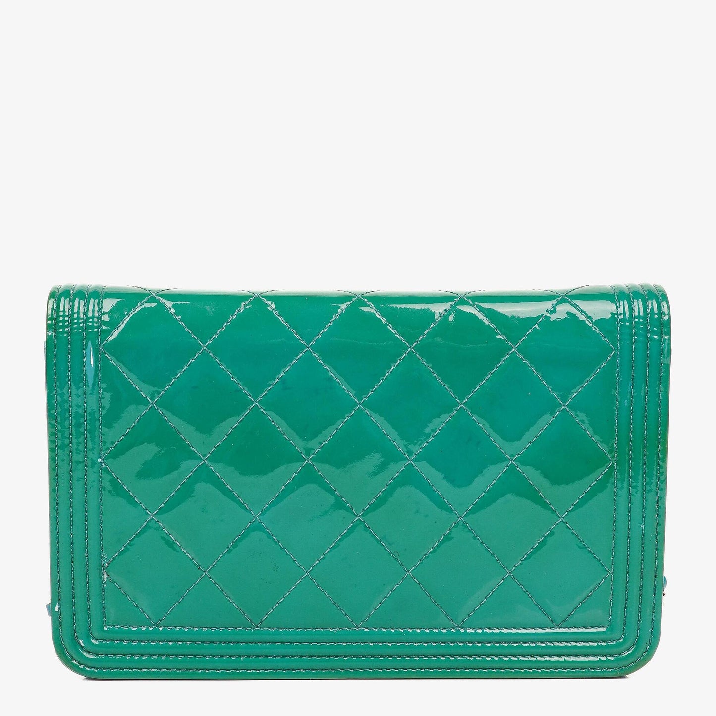 Chanel Boy Wallet on Chain Tasche aus türkisfarbenem Lackleder mit silberfarbenen Beschlägen