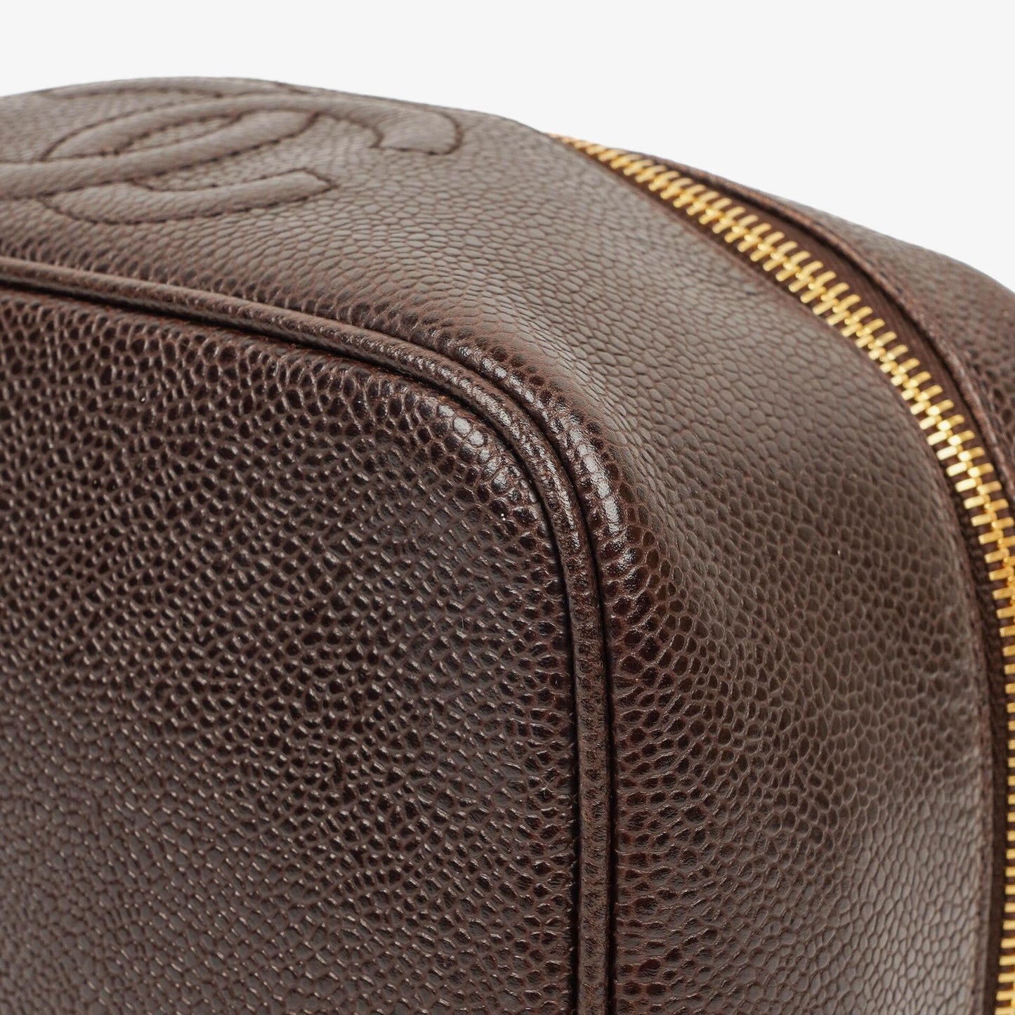 Chanel Braun Caviar Gestepptes Leder Timeless Kosmetiktasche