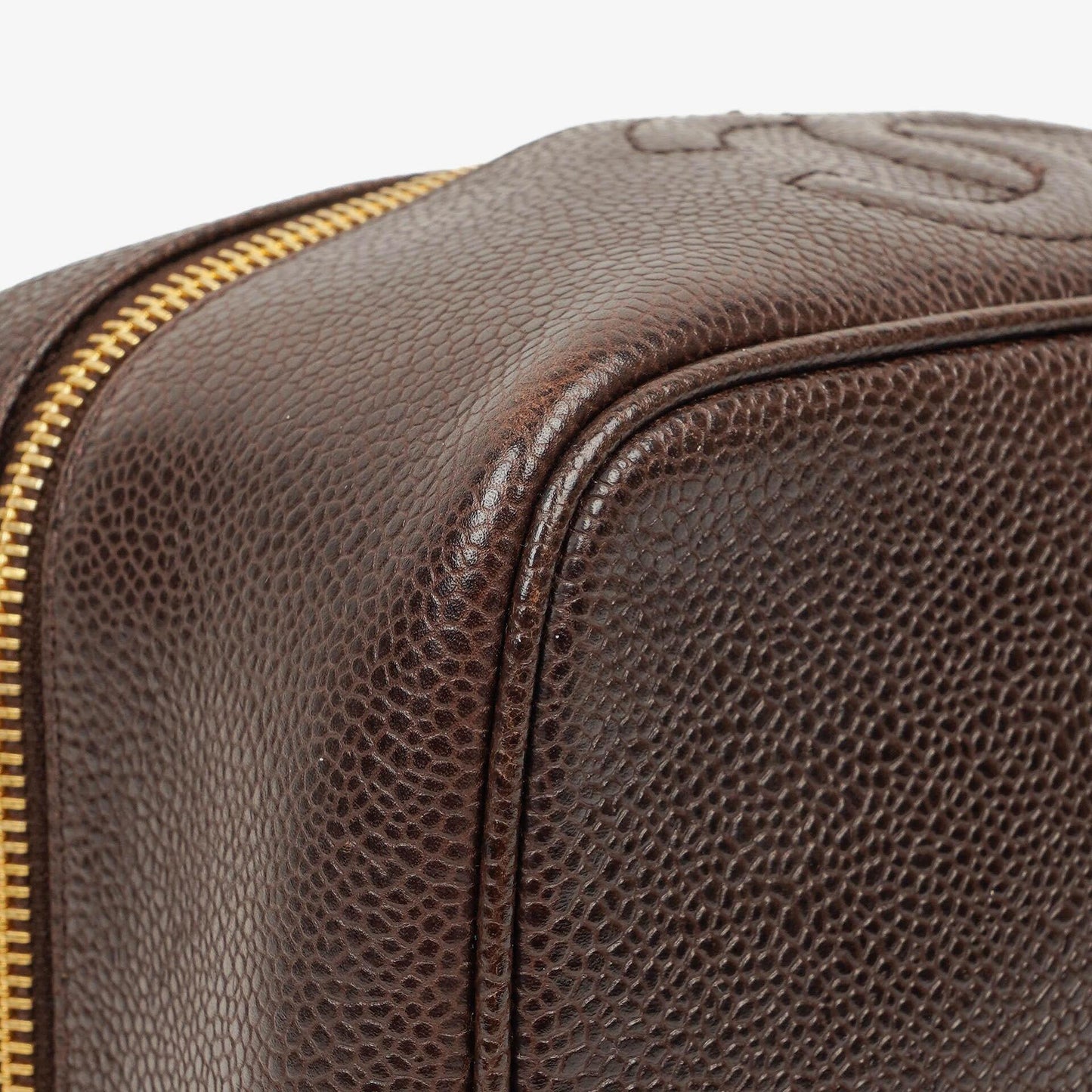 Chanel Braun Caviar Gestepptes Leder Timeless Kosmetiktasche