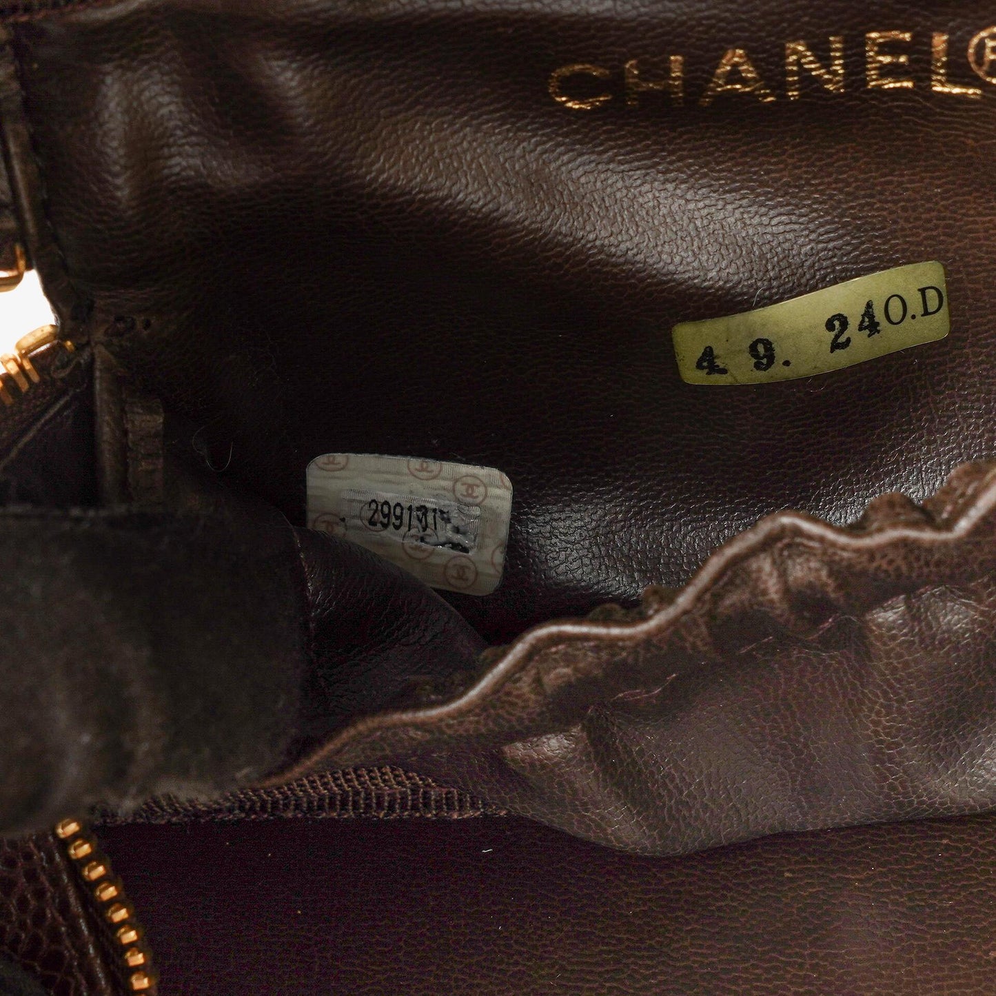 Chanel Braun Caviar Gestepptes Leder Timeless Kosmetiktasche