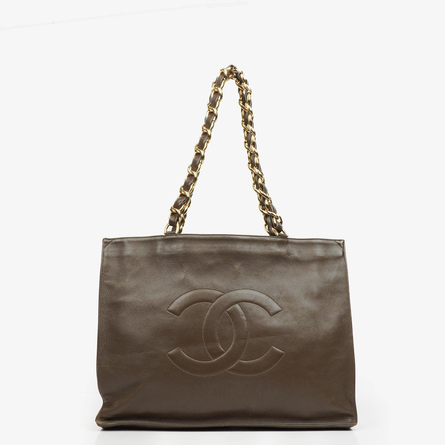 Chanel Tote Bag aus braunem Leder mit CC-Logo und Kette