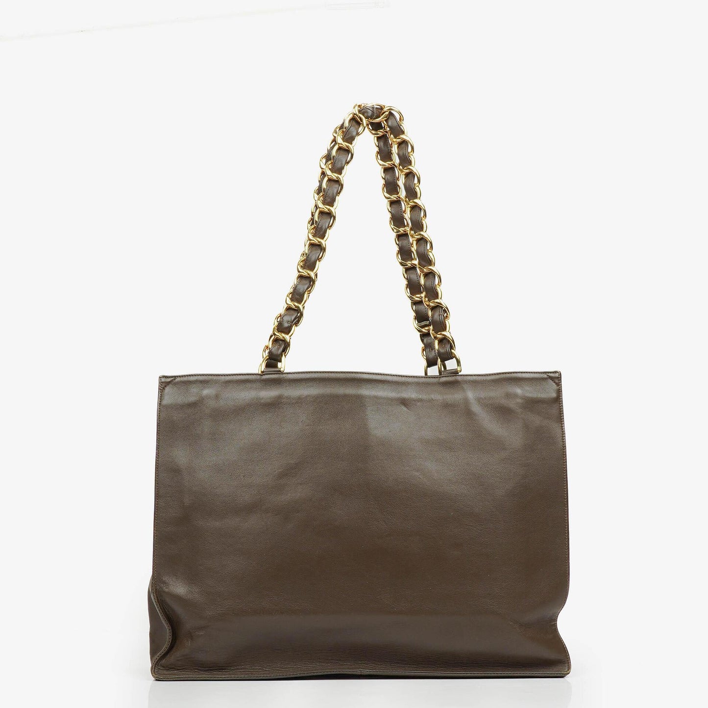 Chanel Tote Bag aus braunem Leder mit CC-Logo und Kette